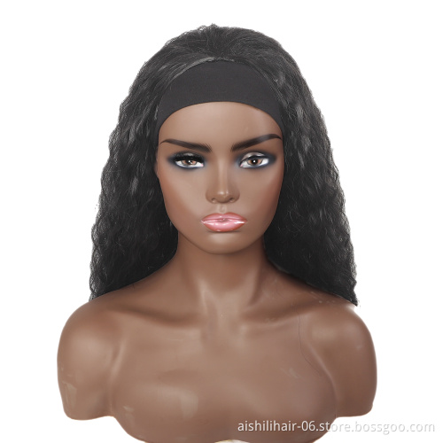 Wholesale  heat resistant black long water wave headband wigs 20inch afro headband wigs for black women